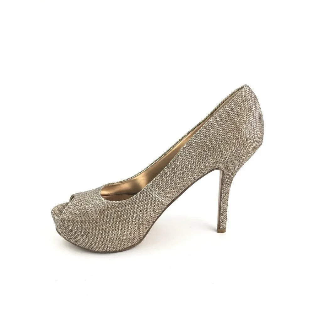 Nine West Gold Metallic Peep Toe Heels Size 7M
